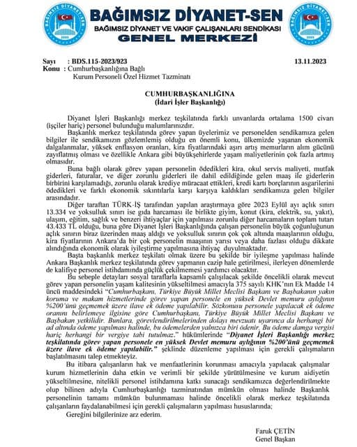DİYANET PERSONELİNE CUMHURBAŞKANLIĞI TAZMİNATI.