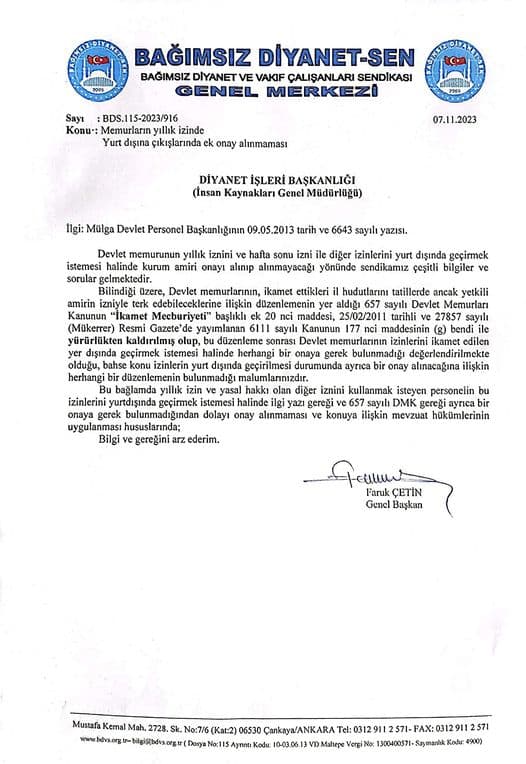 YILLIK İZİN ALAN MEMURLAR YURTDIŞINA ÇIKABİLİR.